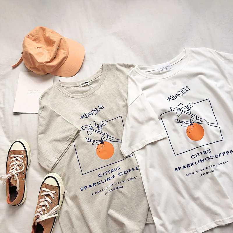 

Kawaii Orange In Branch Women T Shirt Short Sleeve White Gray Summer Tee Shirt Tops