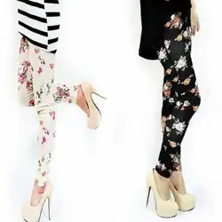 2019 Модные женские обтягивающие мягкие повседневные леггинсы с цветочным принтом и розами для девочек, эластичные джеггинсы