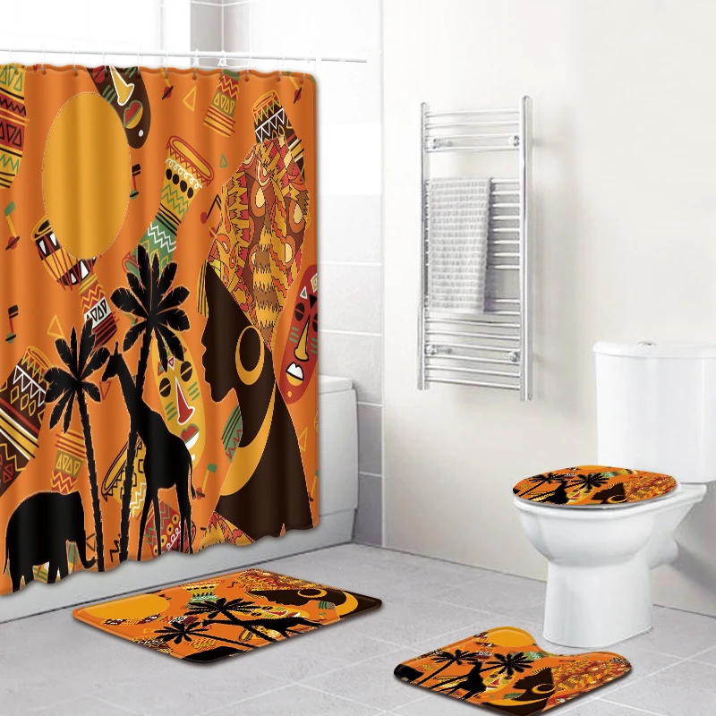 Fabric African Shower Curtain 4pcs Bath Mat Sets 3d Rugs And Carpets For Home Living Room Non Slip Toilet Mat Sets Floor Blanket Bath Mats Aliexpress