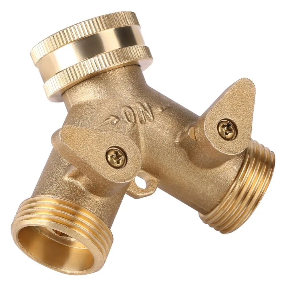 

European Thread 3/4Inch Garden Hose Pipe Splitter Brass 2 Way Garden Tap Connector Irrigation Watering Flowerbeds Lawns