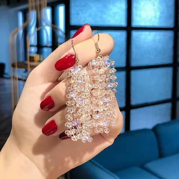 

FYUAN Long Tassel Crystal Drop Earring for Women Bijoux Exquisite Rhinestone Dangle Earrings Statement Earrings Jewelry Gifts