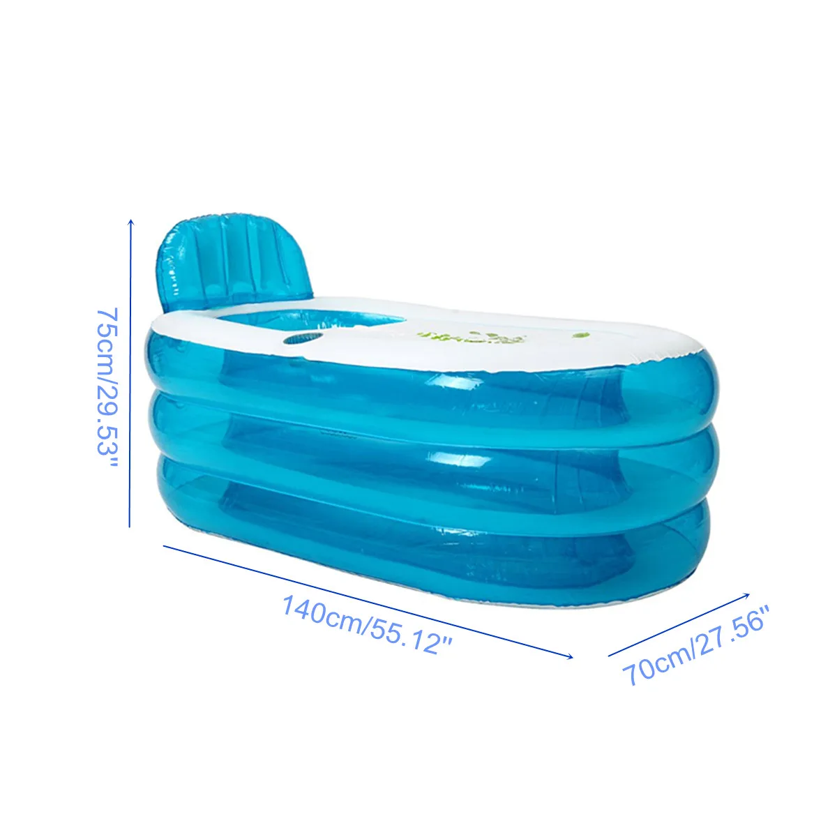 70 CM Inicio Camping Viaje Plegable Baño SPA con tubo de cojín para adultos-Azul Bañera de baño portátil Bañera inflable de PVC 140 75 