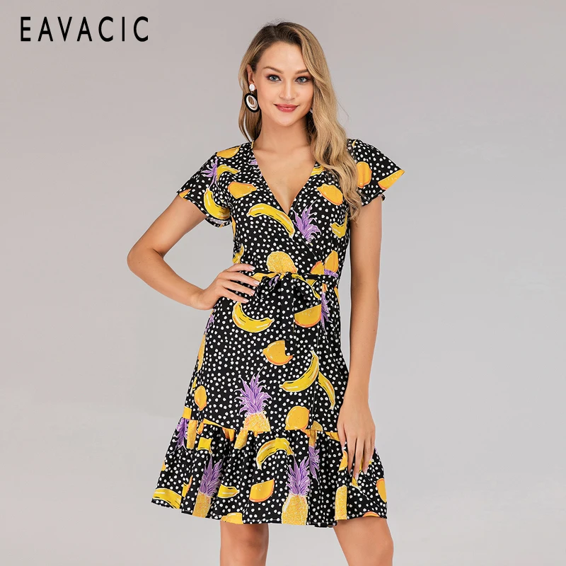 EAVACIC летнее платье 2019 женское повседневное с v-образным вырезом цветочным принтом