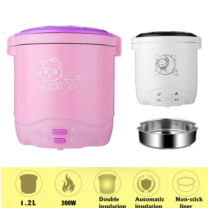 

220V 180W 1.2L Multifunction Electric Skillet Mini Rice Cooker Noodles Food Warmer for Students Dormitor Stainless Steel Hot Pot