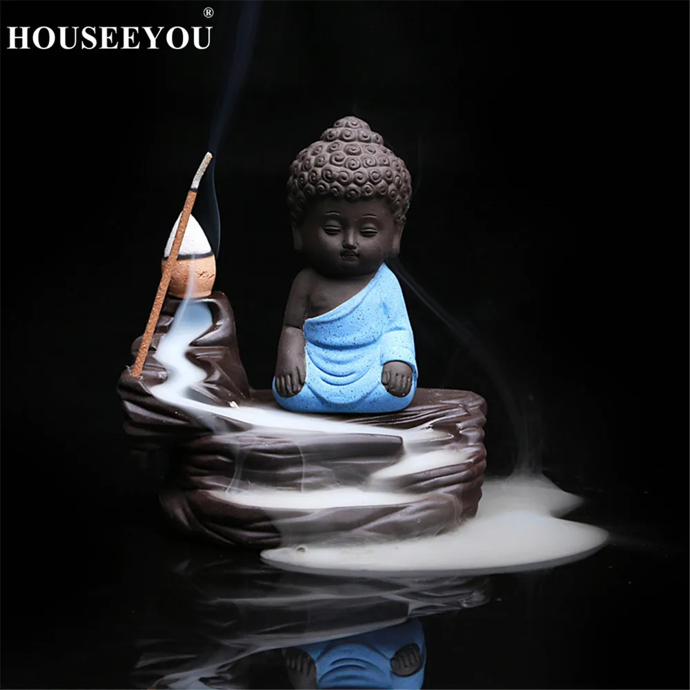 Милый маленький монах и Маленький Будда обратного потока благовония горелка Арома печь-курильница для домашнего офиса Чайный домик дзен домашний декор