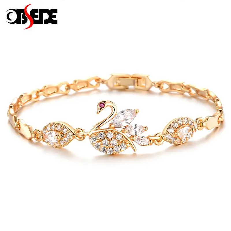 

OBSEDE Charm Crystal Swan Zircon Plated Gold Bracelet For Women Lady Girlfriend Fashion Bangle Christmas Gifts Jewelry Accessory