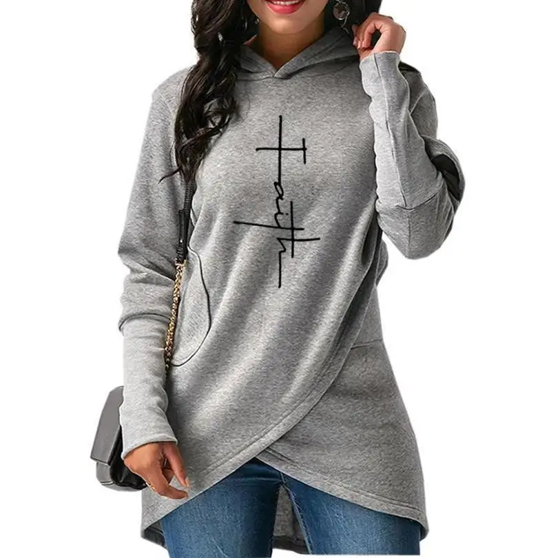 For Women Faith Letters Print Split Tops Sweatshirt Femmes Sweatshirts Hoodies Female Cute Cotton Hoody And For Women Plus