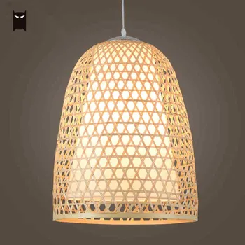 

Handmade Bamboo Wicker Rattan Bell Shade Pendant Ligth Fixture Scandinavian Asian Hanging Ceiling Lamp Dining Room Restaurant