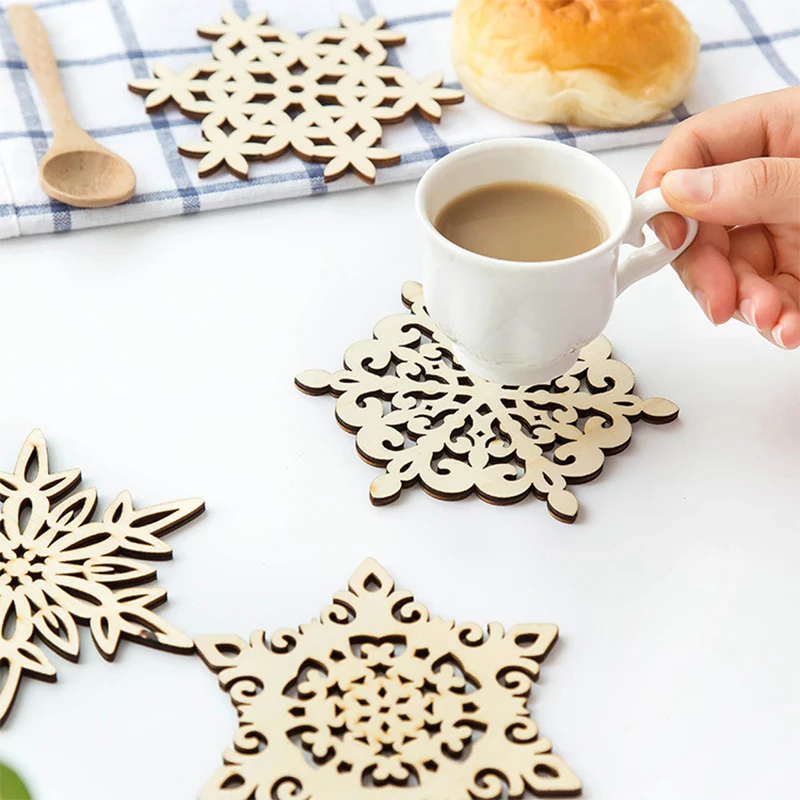 

Wood Thermal Insulation Antiskid Snowflake Square 21Patterns Coaster Home Decorations Tea Table Pads