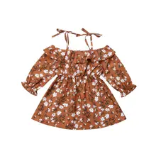 Платье для девочек с цветочным узором с открытыми плечами принцессы с длинными рукавами Дети Boho Платья для вечеринок сарафан Одежда для От 1 до 5 лет