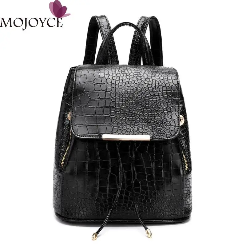 

High Quality Women Alligator Casual Backpack Female Lady Solid Color PU Leather Large Capacity Shoulder Bag for Girl Travel