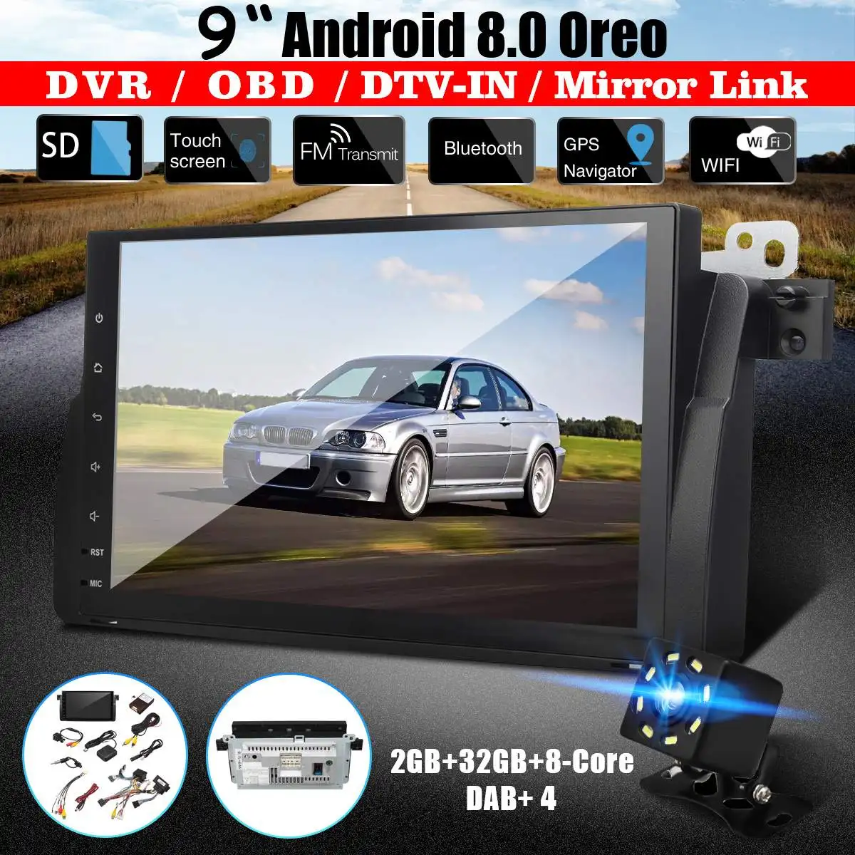 

9 Inch Android 8.0 Car Stereo GPS Sat Radio for BMW E46 M3 Rover 75 for MG ZT Auto multimedia Navi OBD DAB WiFi