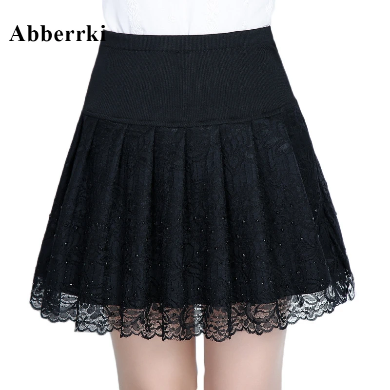 Autumn Winter Black Lace Pleated Skirt Korean Version Women Short Skirt