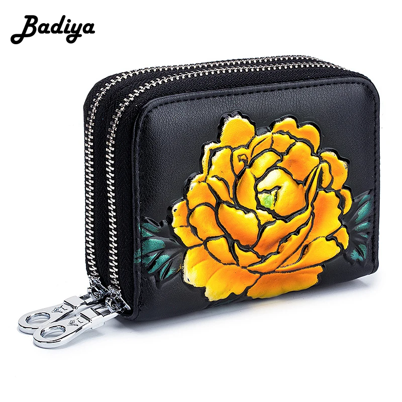 Koop Nieuwe Mode Dubbele Rits Korte Vrouwen Portemonnee Accordeon Multi Slots Dame Kaarthouder Rose Schilderen Patroon Vrouwelijke Portemonnee Gift