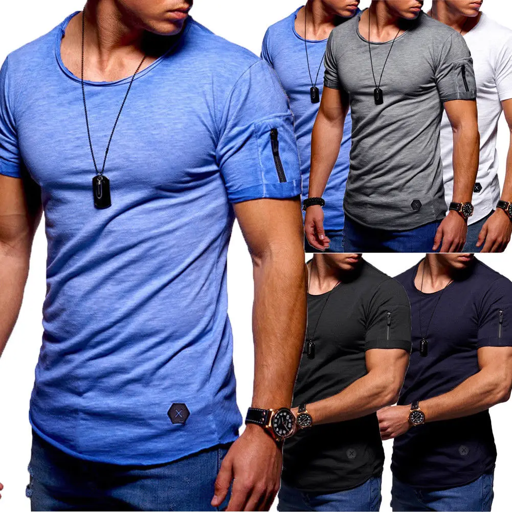

Men's Casual Tops T-Shirt Short Sleeve Crow Neck Slim Fit Muscle 5 Colors Tee Plus Size 3XL