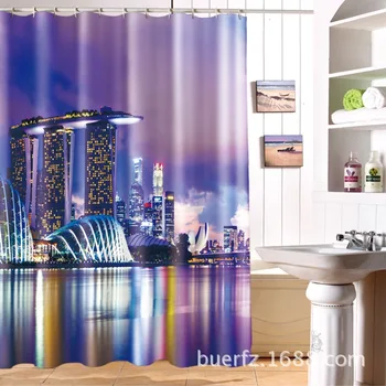 

Singapore's night view 3D waterproof shower curtain cool shower curtains for bathroom free shipping