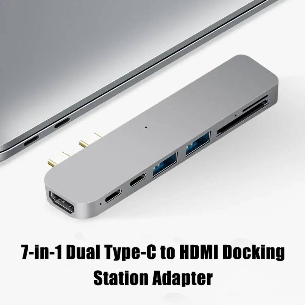

7-in-1 Type-C to HDMI USB C Adapter 7-in-1 Dual Type-C Docking Station Adapter for MacBook Pro for SD Card Reader