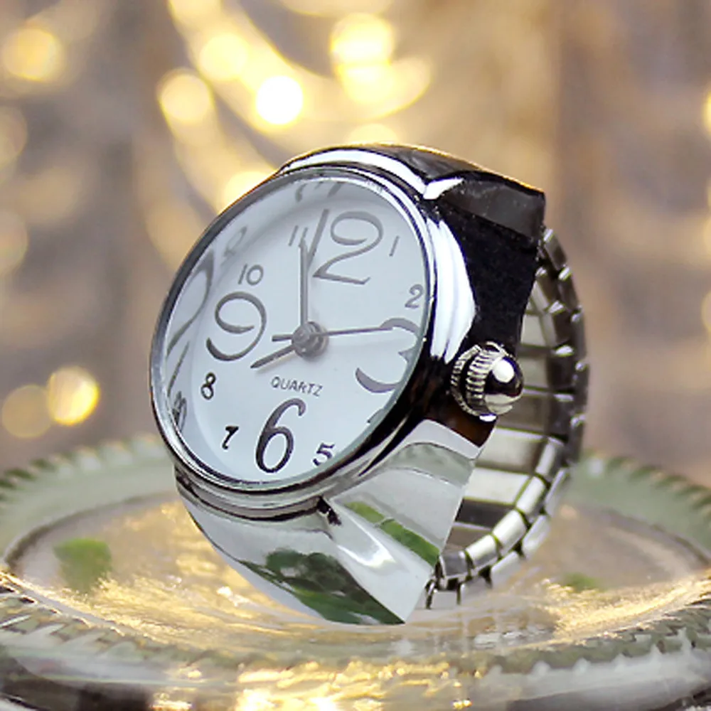10 шт./лот, кварцевые аналоговые часы со смешанным циферблатом, креативные стальные эластичные кварцевые часы с кольцом на палец, Женские кварцевые наручные часы с браслетом