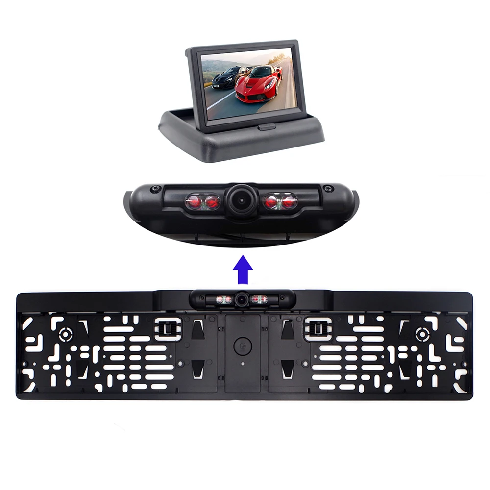 

4.3" TFT LCD Car Rear View Monitor + Rear View Camera Plate License Frame Camera for European car Night Vision with IR lights