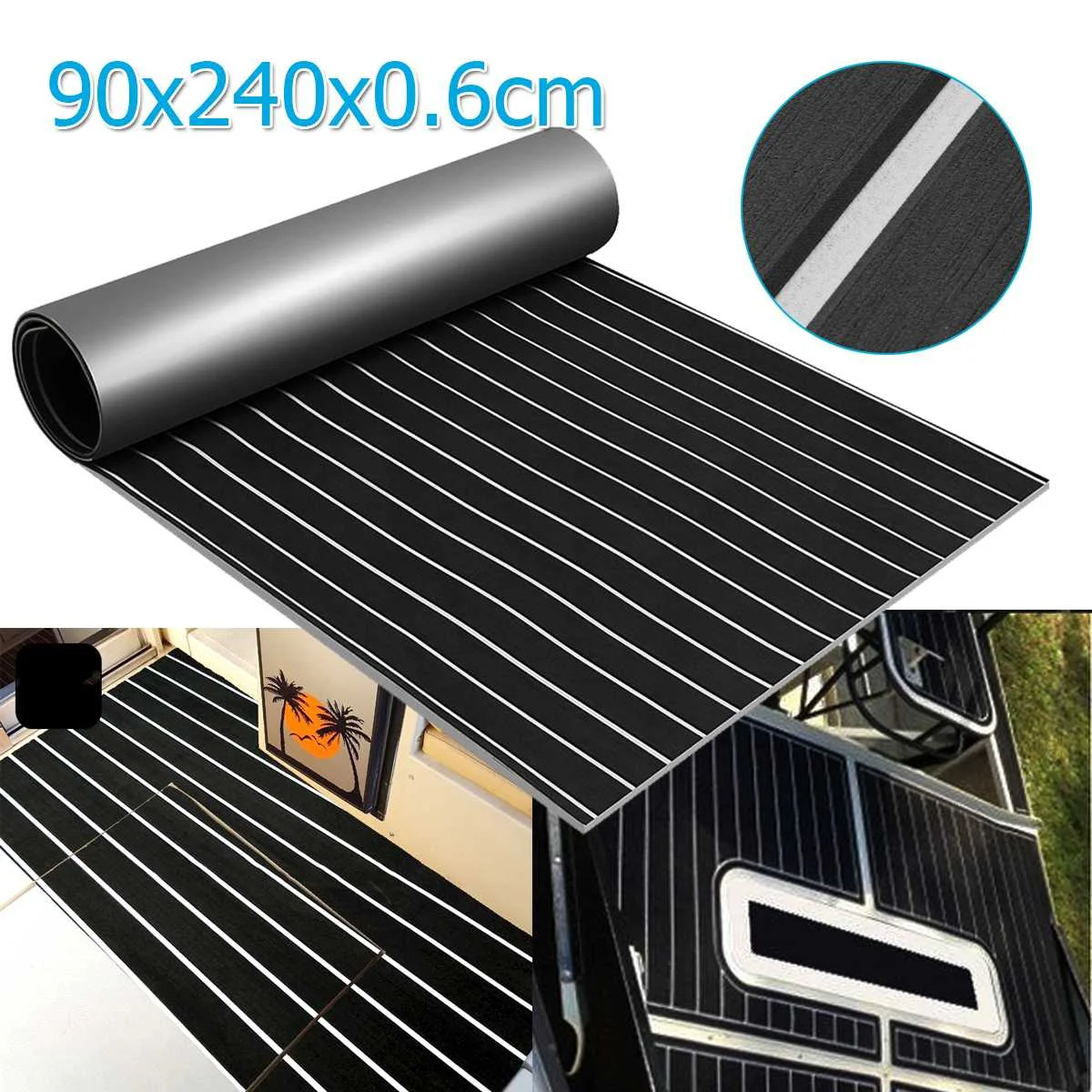 

90X240CM Oblique Self-Adhesive EVA Foam Synthetic Teak Sheet Boat RV Yacht Decking Floor Recreational Boat Floor Sticker Black