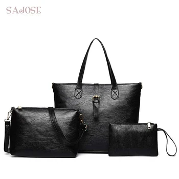 

Women Bag 3 Sets Top-Handle Large Capacity Female Handbag Fashion Classic Simple Shoulder Bag Ladies PU Leather Crossbody Bags
