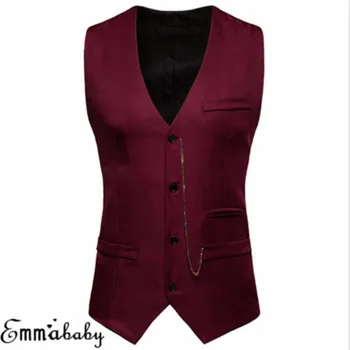 

2019 NEW Fashion Men's V-Neck Fashion Solid Formal Pocket Tuxedo Waistcoat Business Dress Vest Suit Tops Coat Jacket
