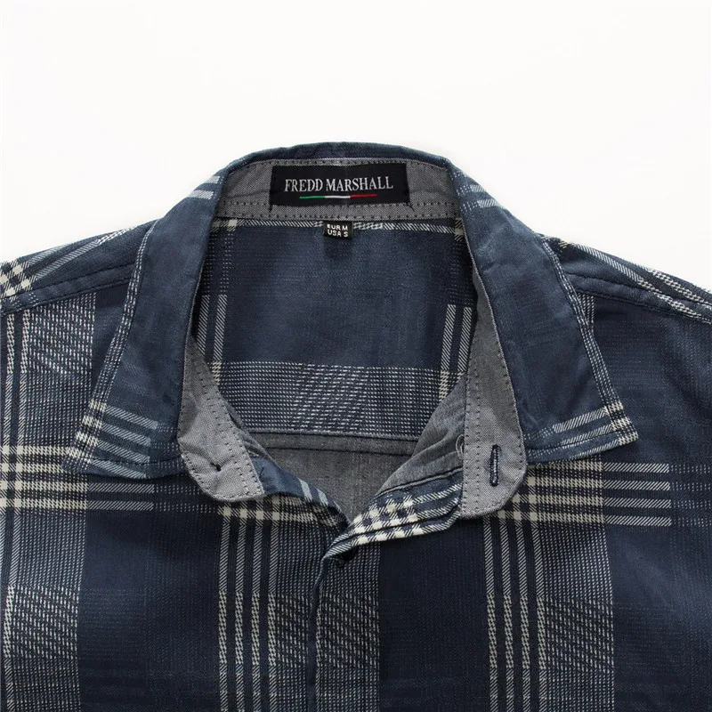 Business Style Men Plaid Shirt Navy Blue Button-Down Slim Fit Cotton Turn-down Collar 2019 Spring New Long Sleeve Man Clothing