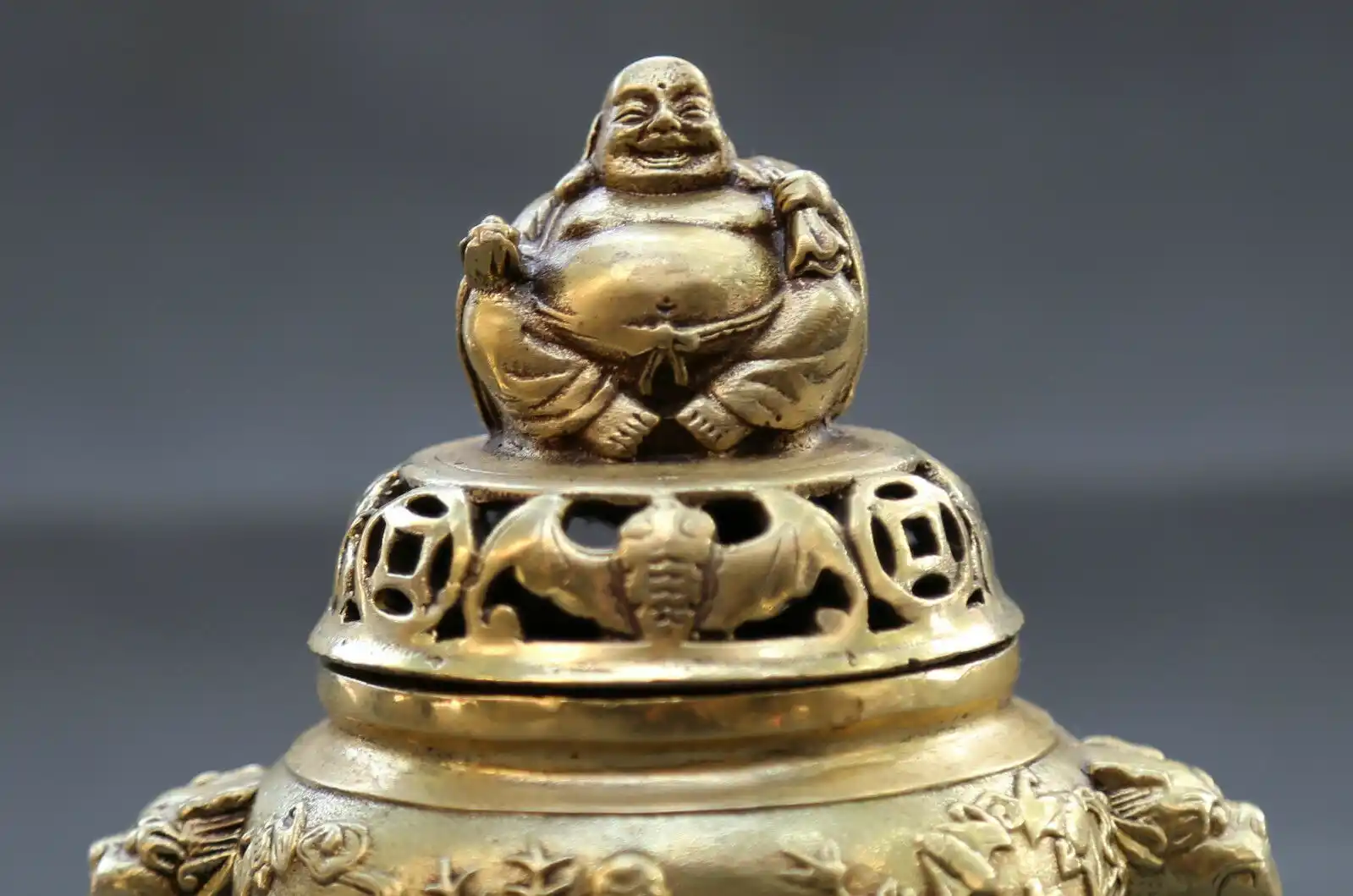 5.1/"Chinese Bronze Buddhism Maitreya Buddha Longevity God Incense Burner Censer