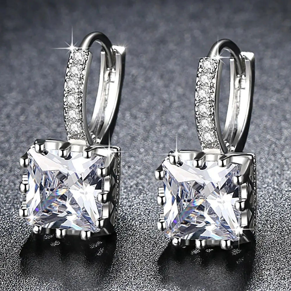 

Romantic Ladies Exquisite Square CZ Earrings Silver Jewelry 5 Colors Exquisite Zircon Earrings Ladies Exclusive Declaration Gift