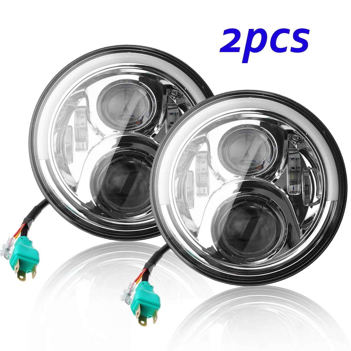 

7 INCH H4 H13 Led Motorcycle Headlight for Harley with Halo Angel Eye DRL Lights for JEEP for Wrangler 2007-2016 for Harley