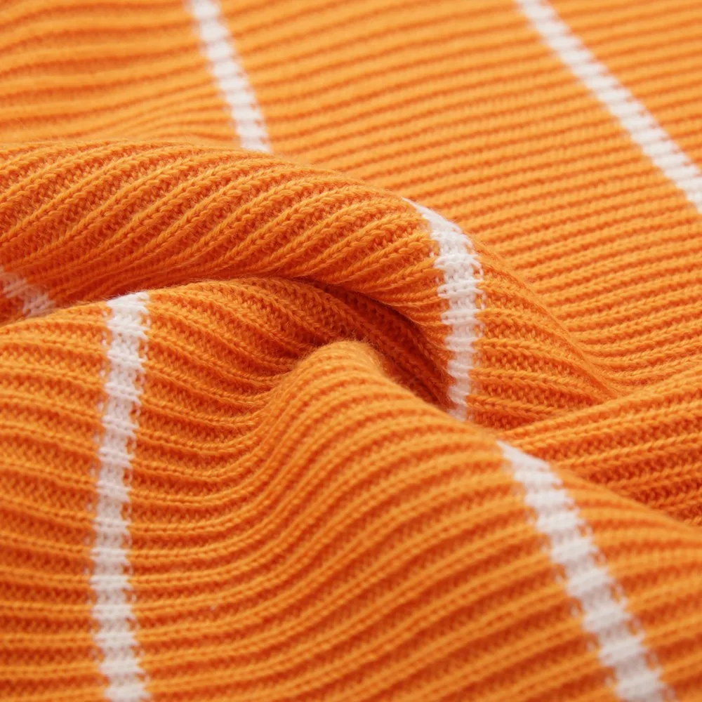 HDY Haoduoyi Youth Vitality Yellow Tops Stripe Half Collar Bishop Sleeve Easy Sweater Women  New Arrival Streetwear