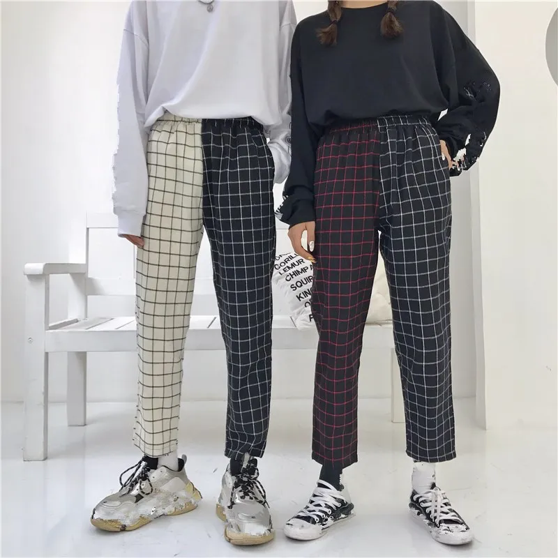 Винтажные Лоскутные платные брюки Harajuku женские с эластичной резинкой на талии