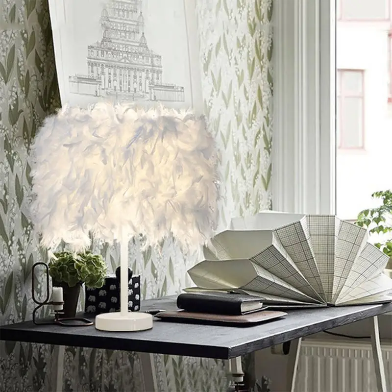 

Novel European Style Simple Bedside Reading Room Sitting Room LED Light Feather Table Lamp Without Light Bulbs