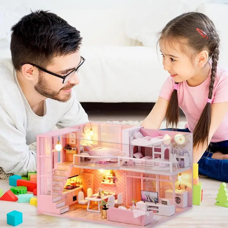 واحد مجموعة DIY بيت الدمية حلم الملاك خشبية مصغرة دمية الأثاث كيت لعب الأطفال البسيطة مجسم لمنزل للأطفال عيد ميلاد