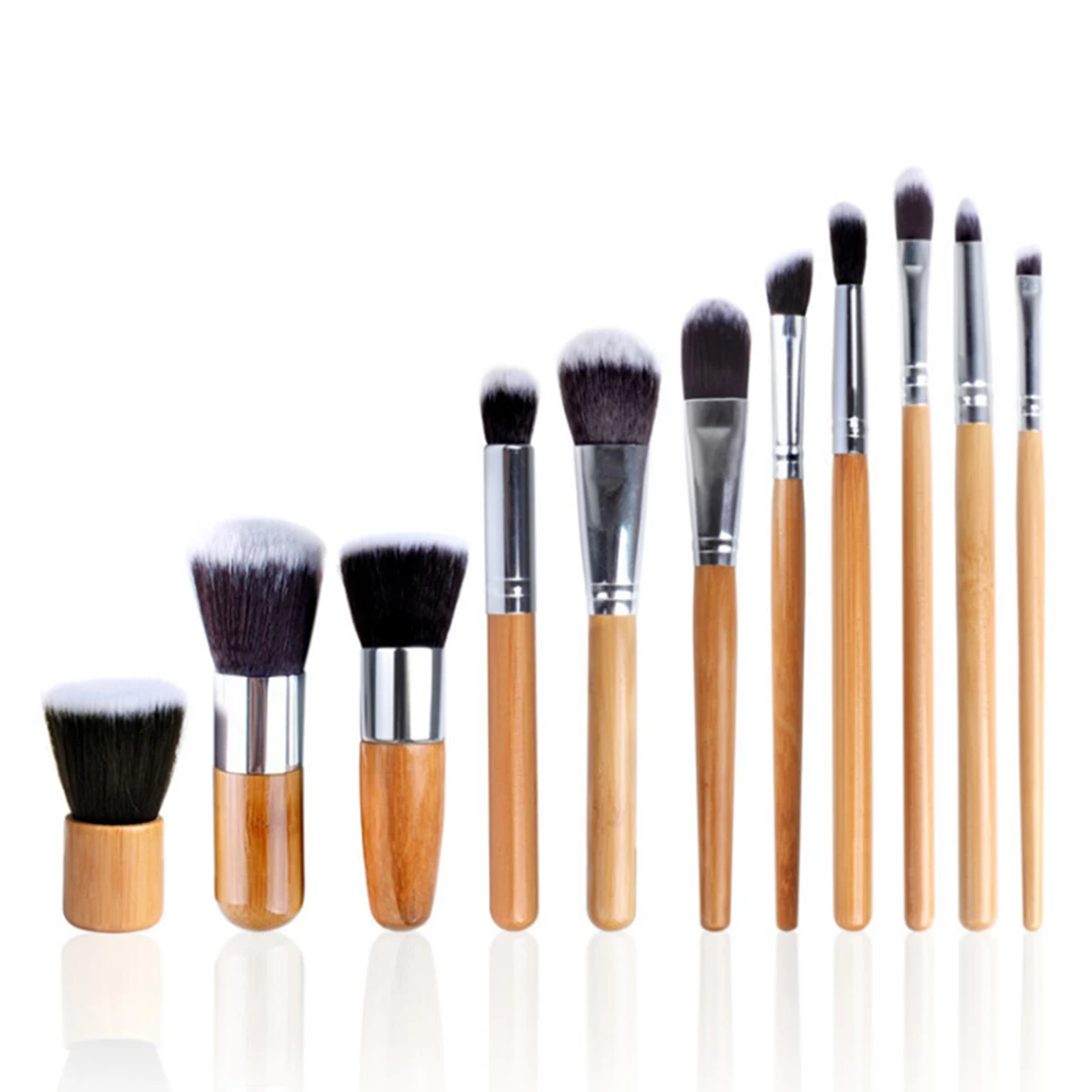 

11Pcs Bamboo Handle Makeup Brushes Set Cosmetics Foundation Brush Tools Kit with bag
