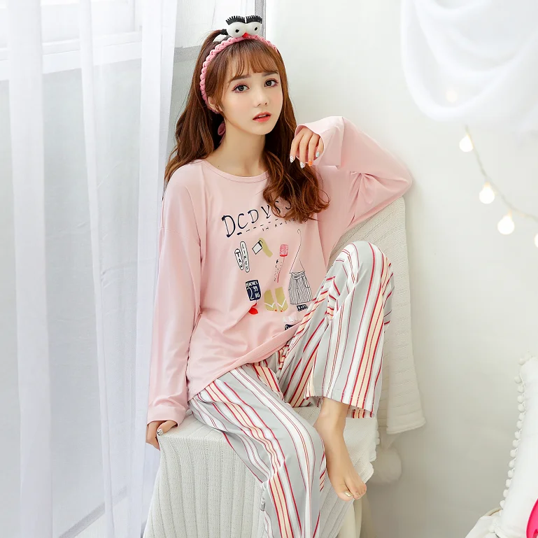 

WAVMIT 2019 New Women Pyjamas Cotton Clothing Long Tops Set Female Pajamas Sets NightSuit Girl Sleepwear Sets Women Home Wear