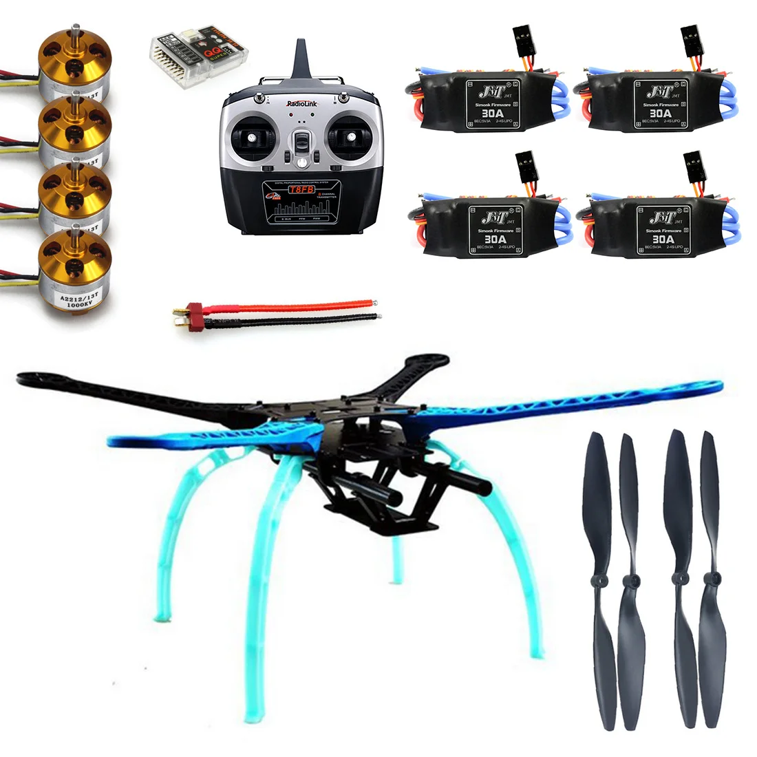 

JMT 500mm Multi-Rotor Air Frame Kit S500 w/ Landing Gear+ESC Motor Welded+QQ SUPER Control Board+RX&TX+Propellers F08151-B