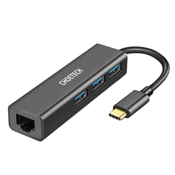 

Choetech Usb C To Gigabit Ethernet Adapter Rj45 Port And 3-Port Usb 3.0 Port For 2018/2017/2016 Macbook/Surface Book 2