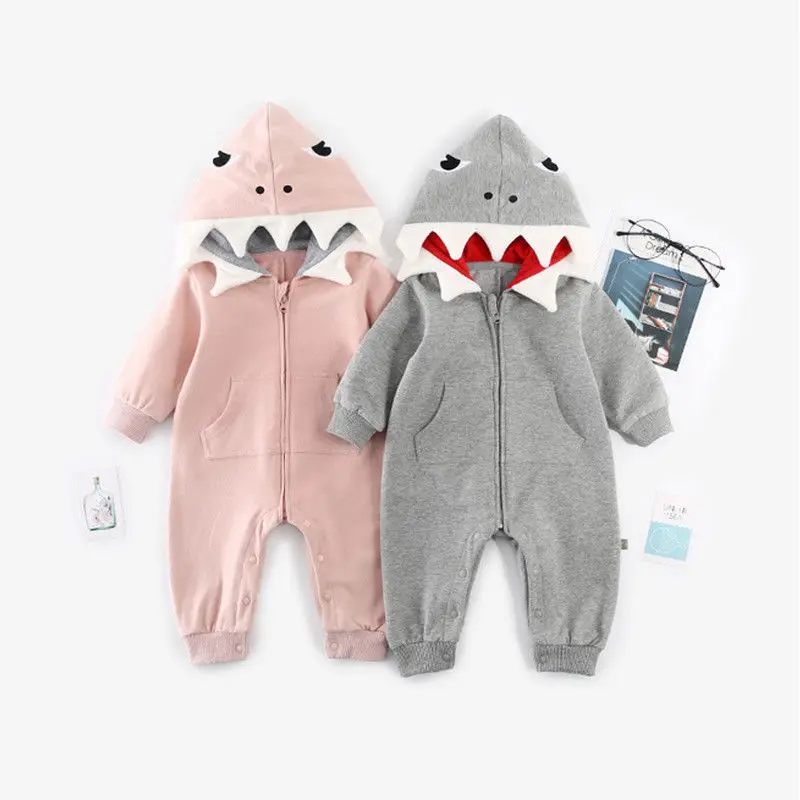

Pudcoco Newborn Toddler Baby Boys Girls Shark Romper Long Sleeve Zipper Babygrows Jumpsuit Playsuit Costume Winter Clothes
