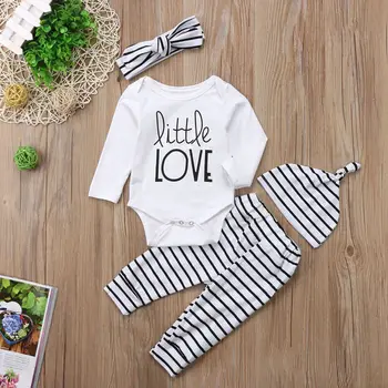 

Pudcoco Babys Clothes Newborn Baby Boy Girl Romper Tops Striped Pant Hat Headband Outfit Clothes 0-18M