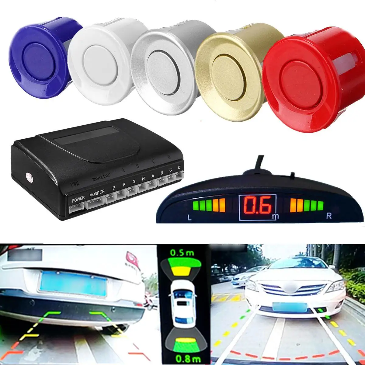 Sensor de visión frontal trasera a prueba de intemperie 8 sensor LED sistema de aparcamiento de coche reverso radares Monitor Detector Kit Sensor de visión frontal trasera a prueba de intemperie 8 sensor LED sistema de aparcamiento de coche reverso radares Monitor Detector Kit