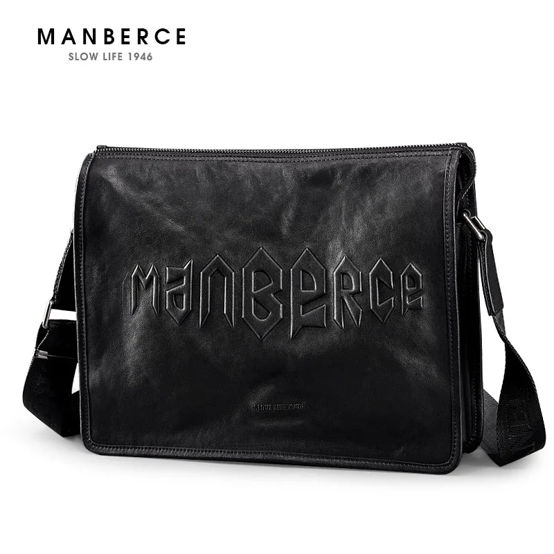 

MANBERCE Brand New Arrival Men Shoulder Genuine Leather Briefcase Cowhide Handbag Mens Business Messenger Bags Crossbody Bags
