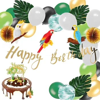 

Jungle Party Decoration Set With Birthday Balloon Happy Birthday Banner Cake Topper Paper Lantern Parrot For Birthday Supplies
