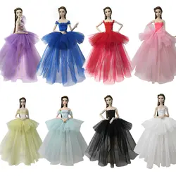 Besegad 2 шт. мини-куколка Длинные одно плечо невесты принцесса кружева Марля Вечерние свадебные платья; платья Одежда для Барби-игрушка