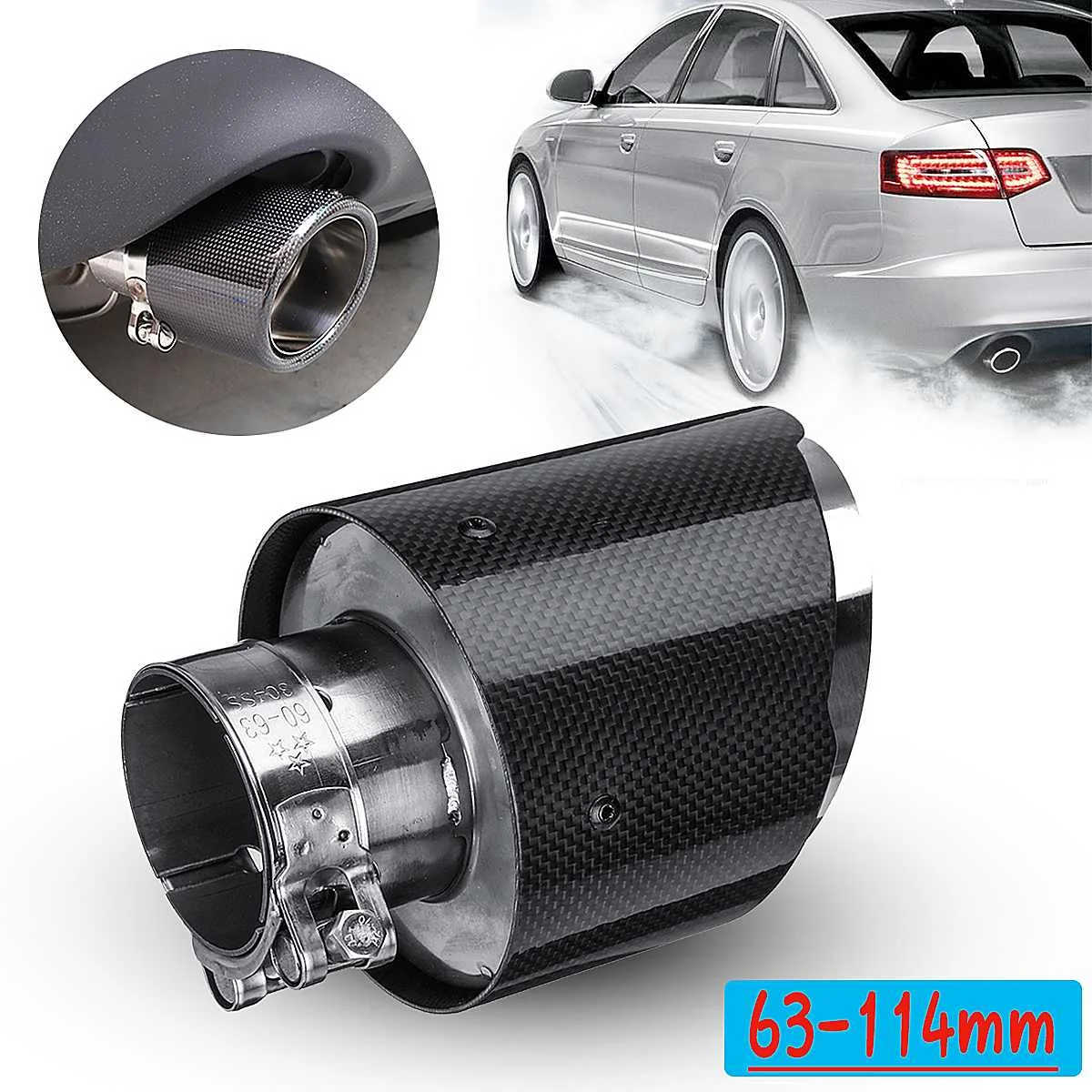 

Universal Carbon Fiber Exhaust Tips 63mm Inlet/114mm Outlet Car Exhaust Pipe Carbon Siber And Stainless Steel