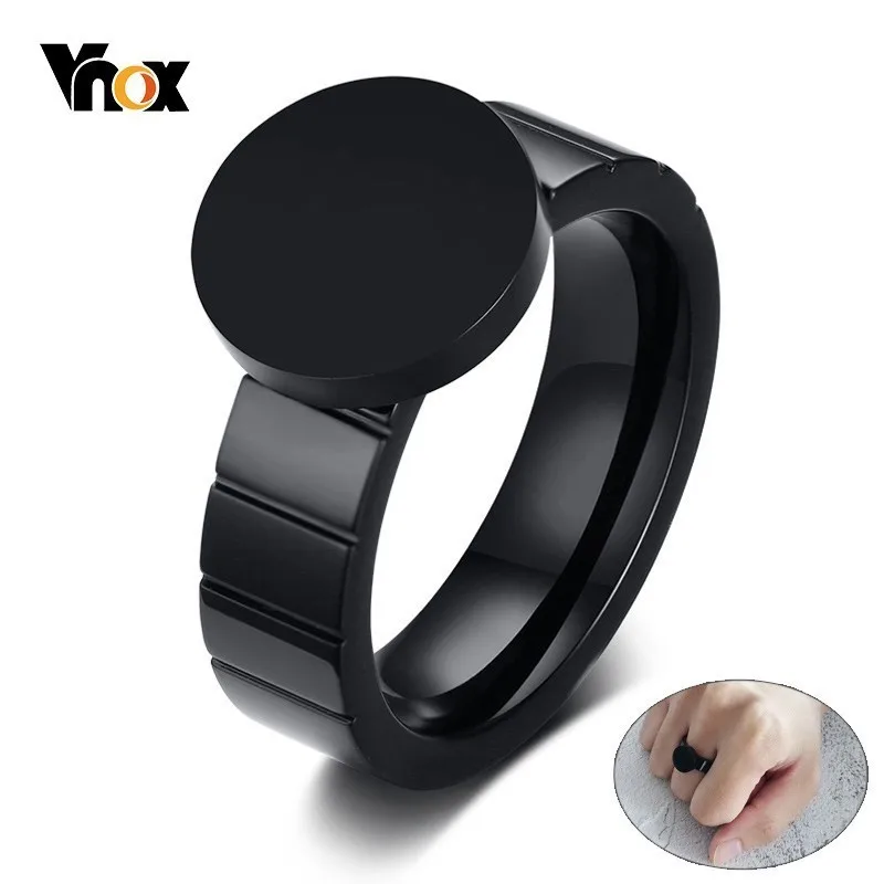 

Vnox Cool Spinner Mens Signet Ring High Polished Black Stainless Steel anel Jewelry for Male Boy