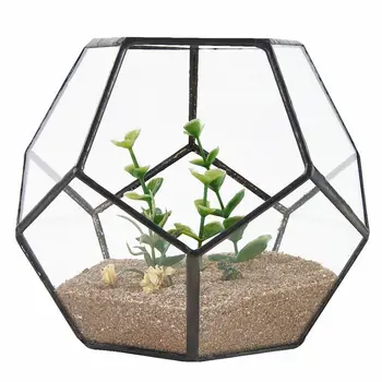 

AFBC Black Glass Pentagon Geometric Terrarium Container Window Sill Decor Flower Pot Balcony Planter Diy Display Box (No Plant