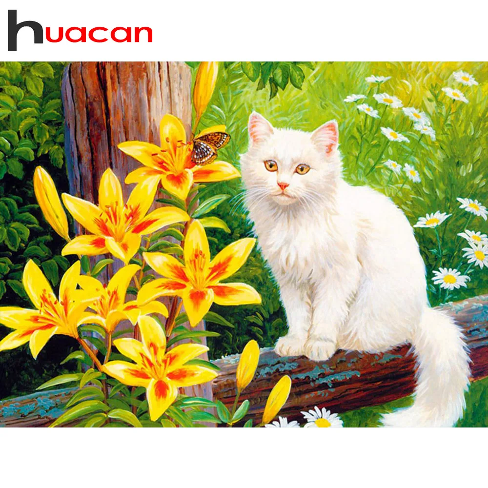 

Huacan Diamond Mosaic Cross Stitch Rhinestone Home Decor Gift 5D DIY Diamond Painting Animal Cat Embroidery Sale Full Square