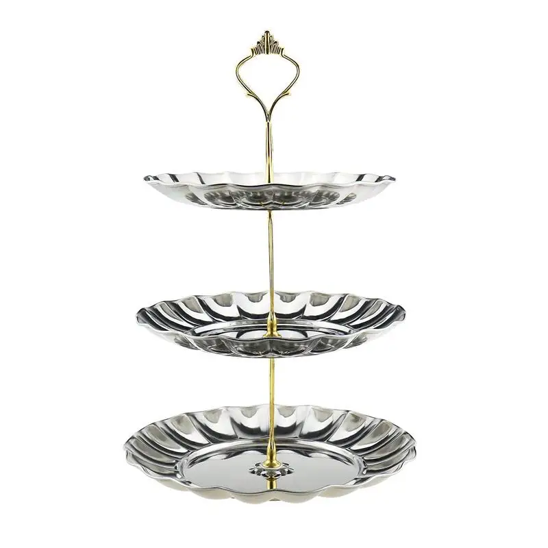 

Fruit Plates 3-Tier Stainless Steel Cake Wedding Stand Fruits Desserts Candy Cheese Tableware Plates Display for Wedding Home