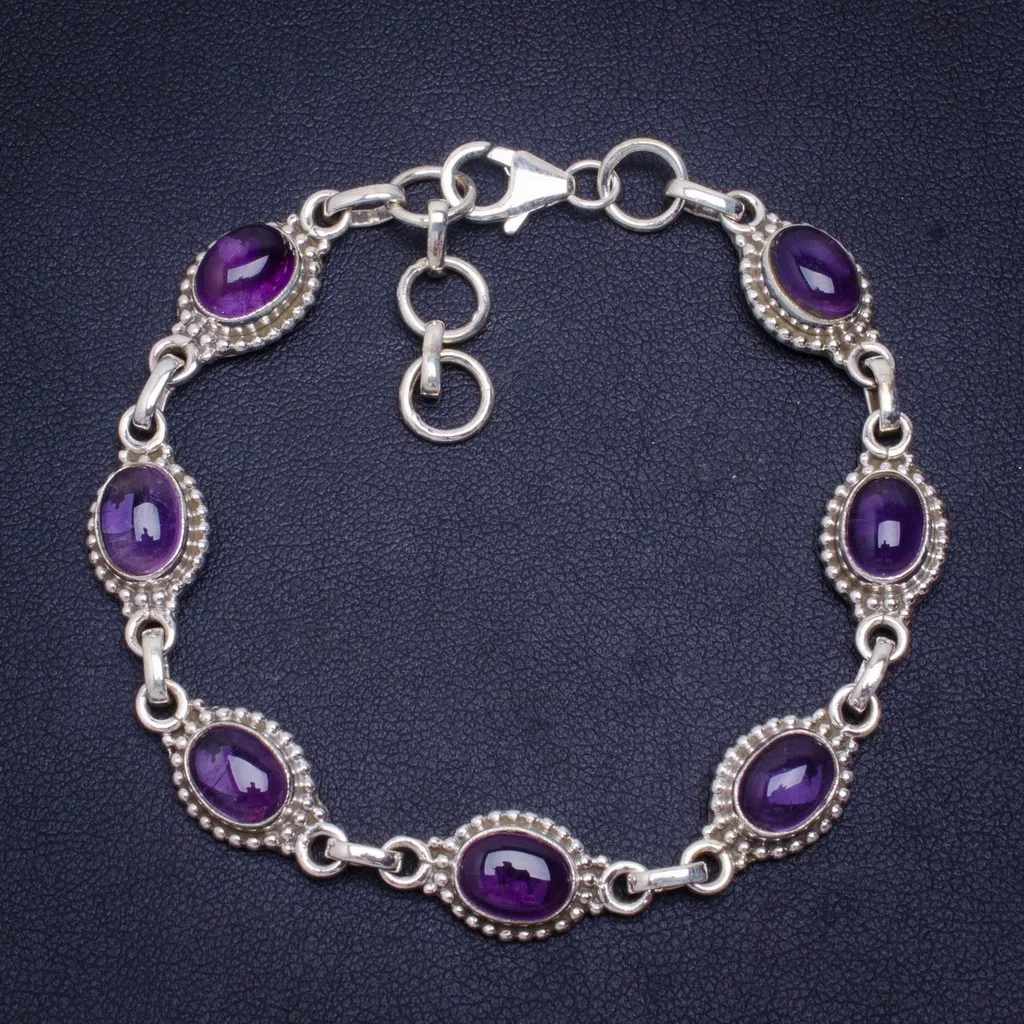 

Natural Amethyst Handmade Unique 925 Sterling Silver Bracelet 7-7.75" A2955